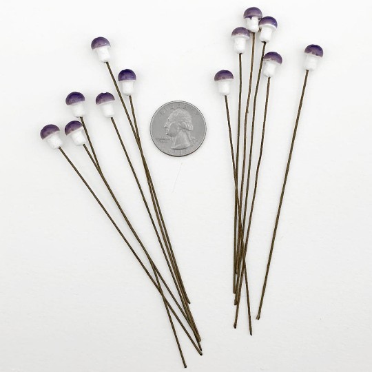 12 Tiny Spun Cotton Pixie Mushrooms for Christmas Crafts ~ PURPLE ~ 7mm