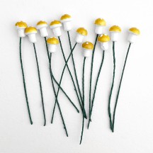 12 Tiny Spun Cotton Pixie Mushrooms for Christmas Crafts ~ YELLOW ~ 7mm
