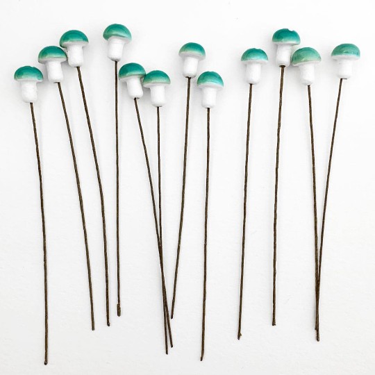 12 Spun Cotton Mushrooms for Crafts ~ AQUA ~ 10mm