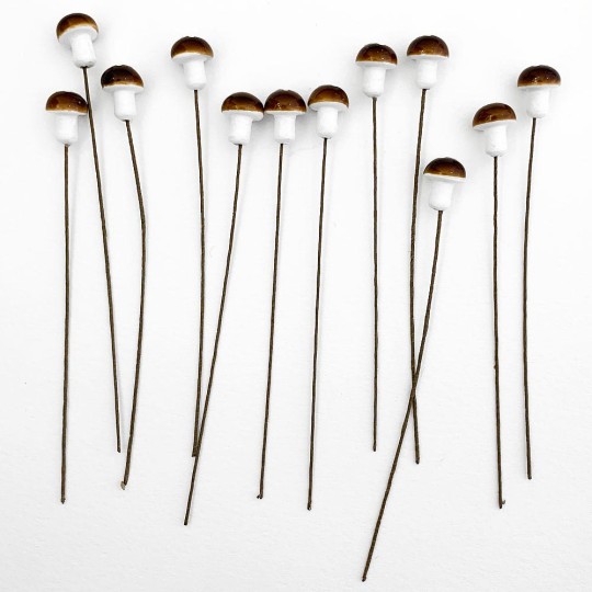 12 Spun Cotton Mushrooms for Crafts ~ BROWN ~ 10mm