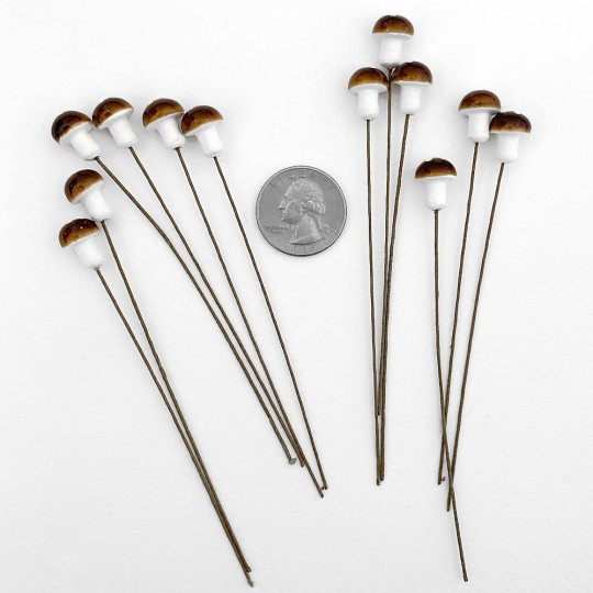 12 Spun Cotton Mushrooms for Crafts ~ BROWN ~ 10mm