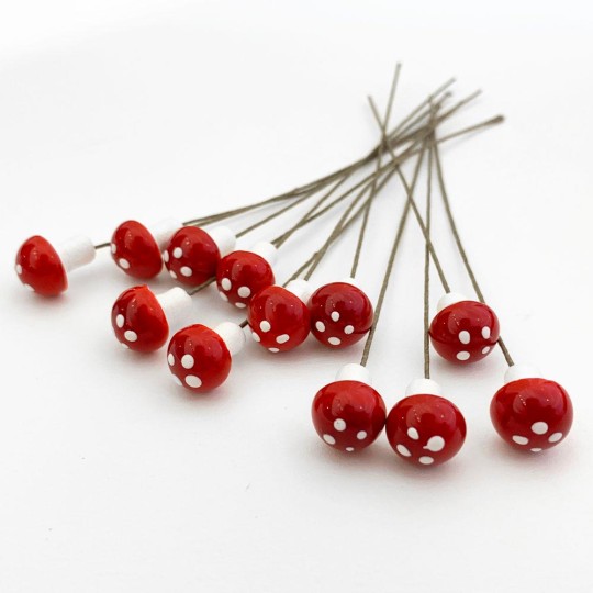 12 Spun Cotton Mushrooms for Crafts ~ DARK RED ~ 10mm