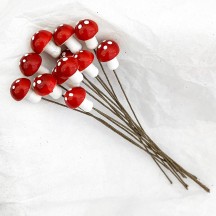 12 Spun Cotton Mushrooms for Crafts ~ DARK RED ~ 10mm