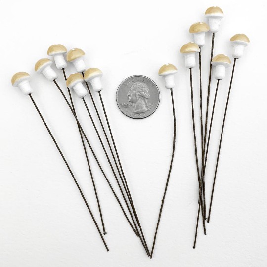 12 Spun Cotton Mushrooms for Crafts ~ IVORY ~ 10mm