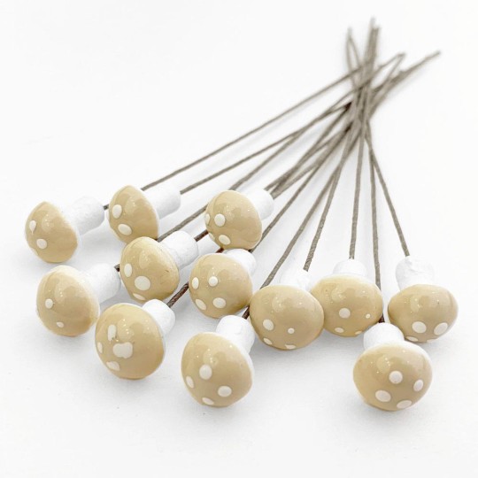 12 Spun Cotton Mushrooms for Crafts ~ IVORY ~ 10mm