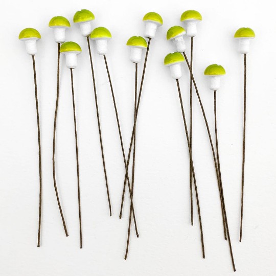 12 Spun Cotton Mushrooms for Crafts ~ LIME GREEN ~ 10mm