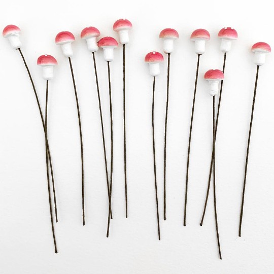 12 Spun Cotton Mushrooms for Crafts ~ LIGHT PINK ~ 10mm
