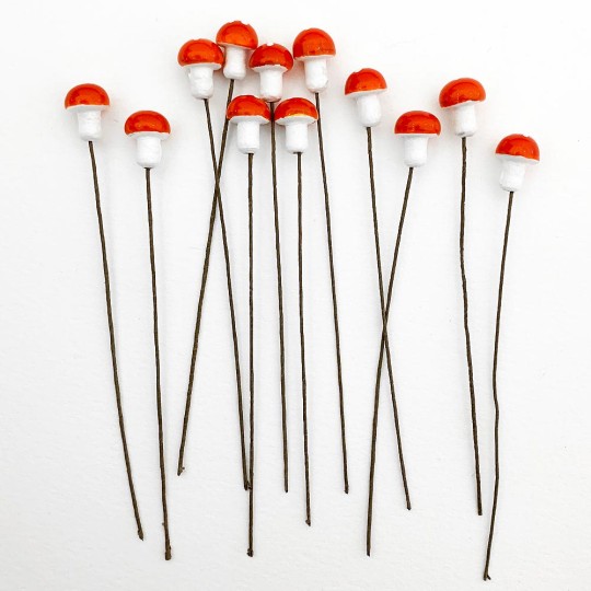 12 Spun Cotton Mushrooms for Crafts ~ ORANGE ~ 10mm