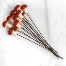 12 Spun Cotton Mushrooms for Crafts ~ DARK RED on PINK ~ 10mm