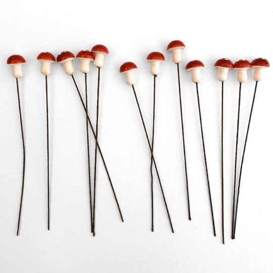 12 Spun Cotton Mushrooms for Crafts ~ DARK RED on PINK ~ 10mm