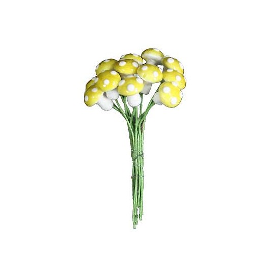 12 Small Spun Cotton Mushrooms from Germany ~ 10mm Lemon Yellow