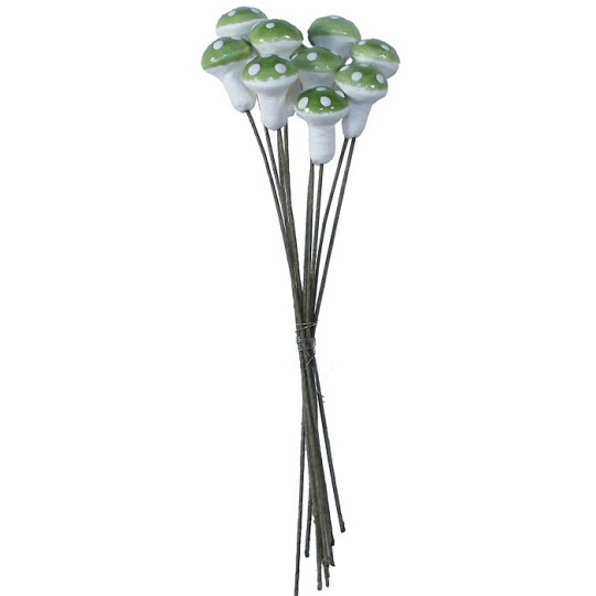 10 Small Green Spun Cotton Woodland Pixie Mushroom ~ Czech Republic