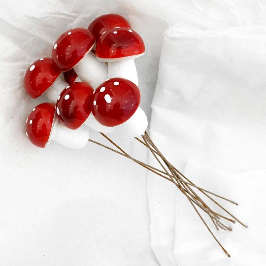 8 Large Spun Cotton Mushrooms for Crafts ~ DARK RED ~ 21mm