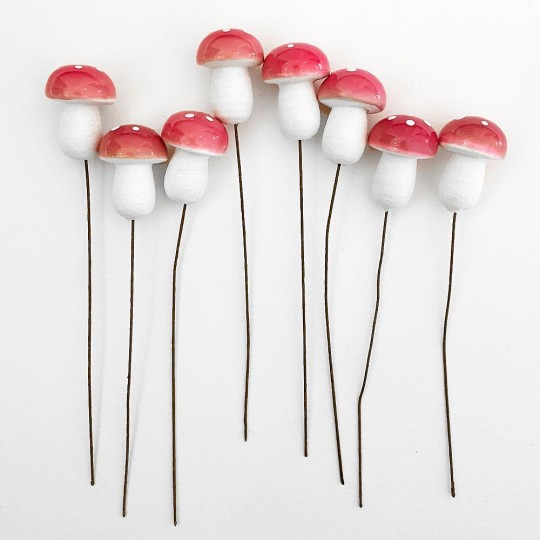 8 Large Spun Cotton Mushrooms for Crafts ~ LIGHT PINK ~ 21mm