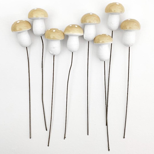8 Large Spun Cotton Mushrooms for Crafts ~ IVORY ~ 21mm