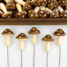 5 XL Spun Cotton Fairytale Mushrooms for Crafts ~ BROWN on YELLOW ~ 47mm
