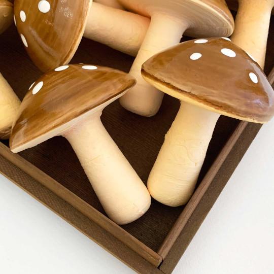 1 XL Spun Cotton Toadstool Mushroom ~ BROWN on YELLOW ~ 70 mm