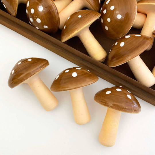 1 XL Spun Cotton Toadstool Mushroom ~ BROWN on YELLOW ~ 70 mm