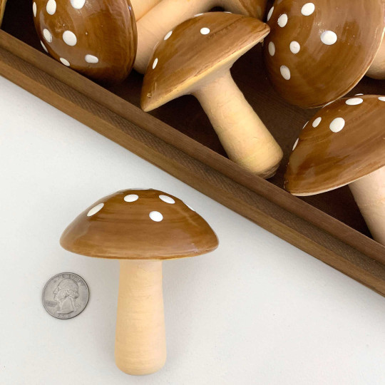 1 XL Spun Cotton Toadstool Mushroom ~ BROWN on YELLOW ~ 70 mm