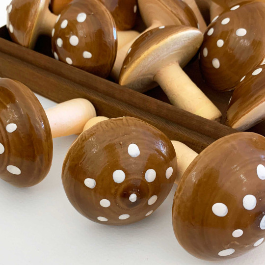 1 XL Spun Cotton Toadstool Mushroom ~ BROWN on YELLOW ~ 70 mm