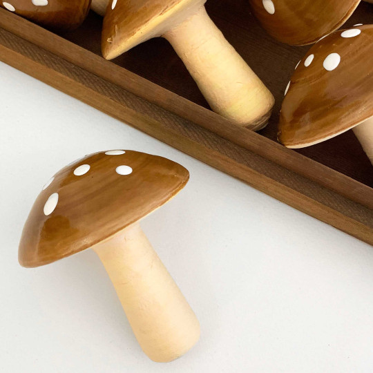 1 XL Spun Cotton Toadstool Mushroom ~ BROWN on YELLOW ~ 70 mm