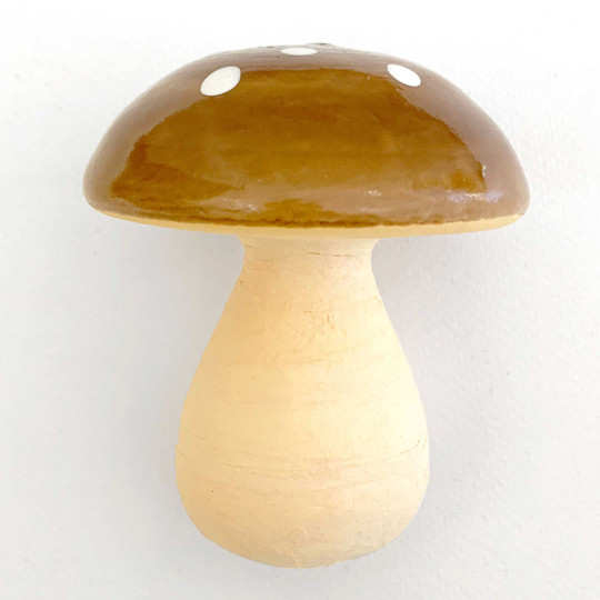1 XL Spun Cotton Bulbous Mushroom ~ BROWN on YELLOW ~ 75 mm
