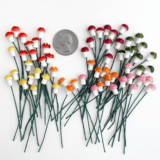 60 Mixed Tiny Spun Cotton Mushrooms for Christmas Crafts ~ Pixie Mix ~ 7mm