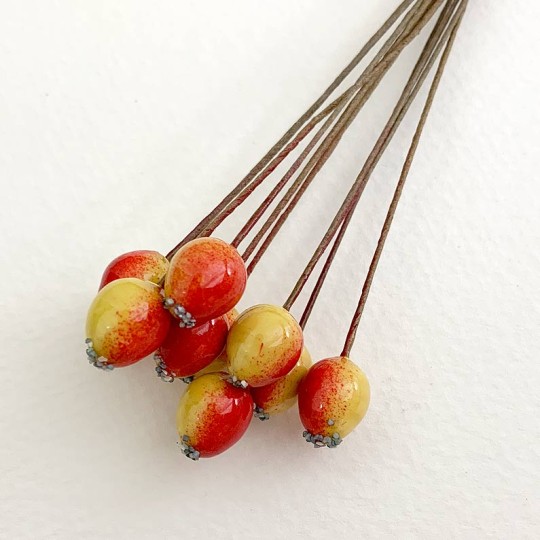 10 Red and Yellow Lacquered Rose Hips or Berries ~ 1/2" ~ Czech Republic