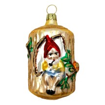 Gnome in Tree Stump Blown Glass Ornament ~ Germany ~ 3" tall
