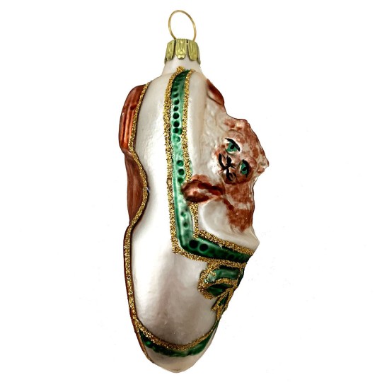 Cat in Shoe Blown Glass Ornament ~ Germany ~ 3-5/8" tall