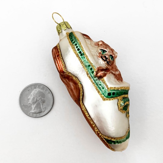 Cat in Shoe Blown Glass Ornament ~ Germany ~ 3-5/8" tall