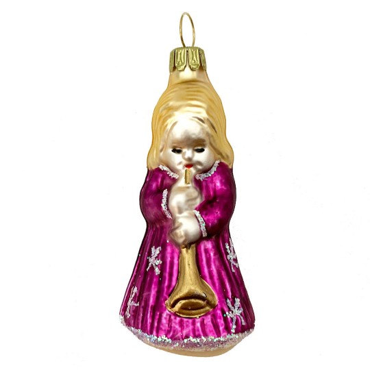 Dark Purple Musical Angel Blown Glass Ornament ~ Germany ~ 3" tall