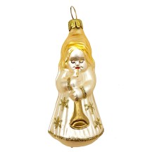 Pale Gold Musical Angel Blown Glass Ornament ~ Germany ~ 3" tall