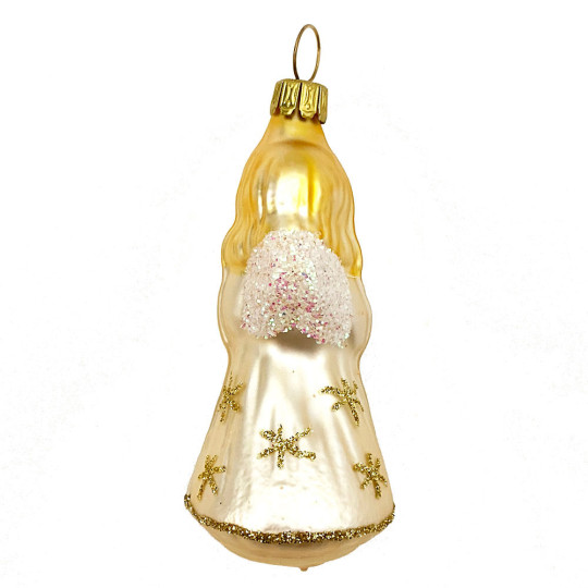 Pale Gold Musical Angel Blown Glass Ornament ~ Germany ~ 3" tall
