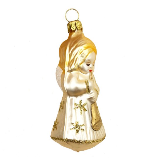 Pale Gold Musical Angel Blown Glass Ornament ~ Germany ~ 3" tall