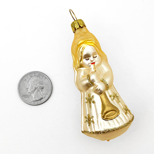 Pale Gold Musical Angel Blown Glass Ornament ~ Germany ~ 3" tall
