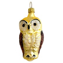 Golden Owl Blown Glass Ornament ~ Germany ~ 2-3/4" tall