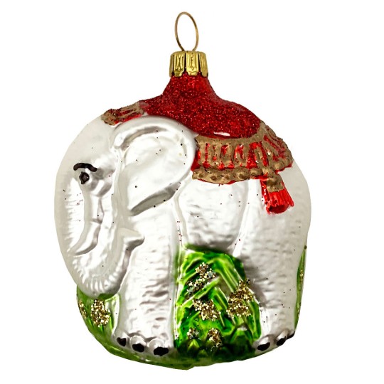 Fancy Blown Glass White Elephant Ornament ~ Germany ~ 3" tall