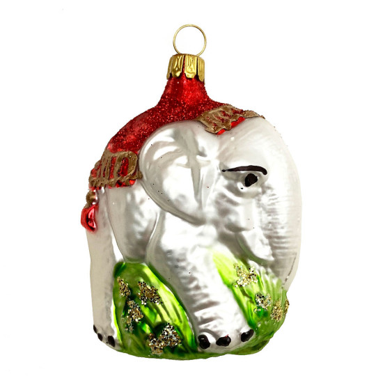 Fancy Blown Glass White Elephant Ornament ~ Germany ~ 3" tall
