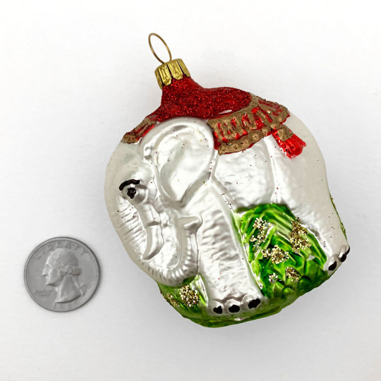 Fancy Blown Glass White Elephant Ornament ~ Germany ~ 3" tall