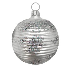 Matte Silver Blown Glass Striped Ball Ornament ~ Germany ~ 2" tall