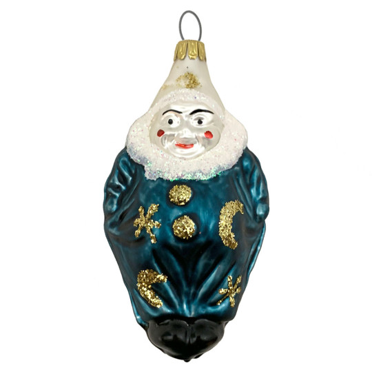 Dark Blue Blown Glass Harlequin Clown Ornament ~ Germany ~ 4" tall