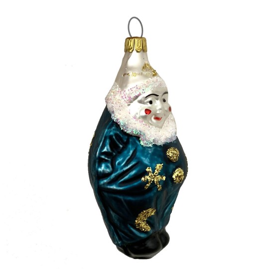 Dark Blue Blown Glass Harlequin Clown Ornament ~ Germany ~ 4" tall