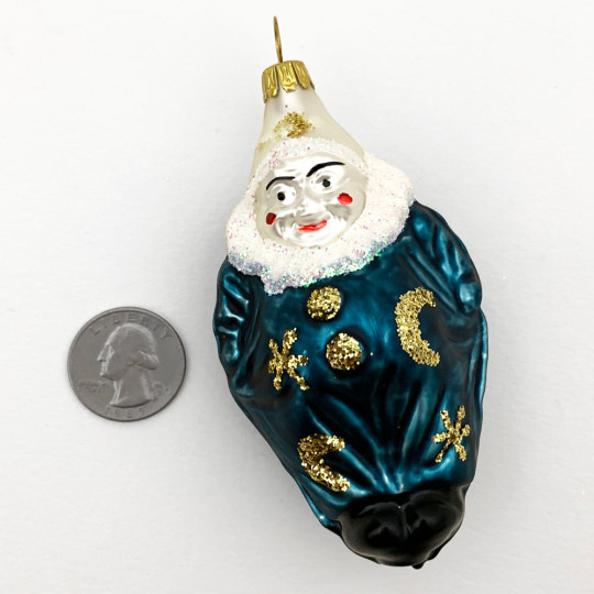 Dark Blue Blown Glass Harlequin Clown Ornament ~ Germany ~ 4" tall