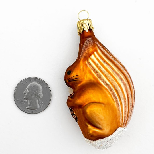 Brown Squirrel with Nut Blown Glass Ornament ~ Czech Republic ~ 3" tall