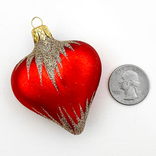 Red Glittered Heart Ornament ~ Czech Republic ~ 2-1/2" tall