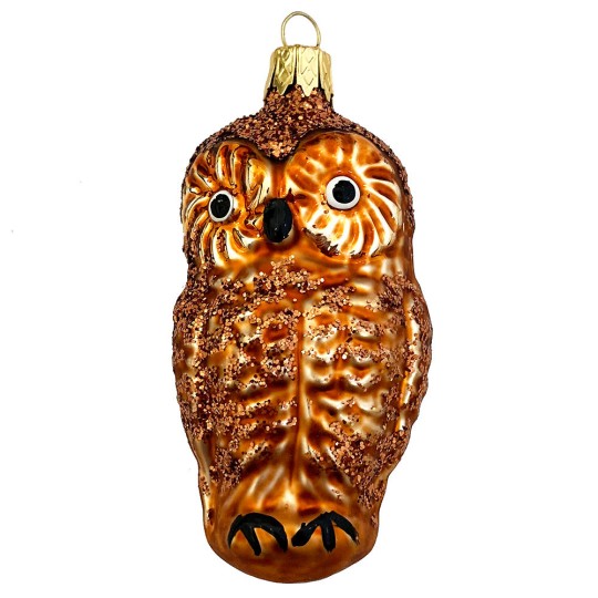 Brown Owl Blown Glass Ornament ~ Czech Republic ~ 3" tall
