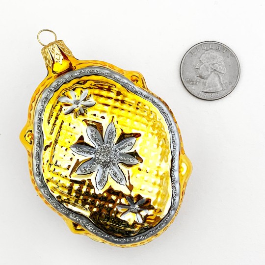 Golden Quilted Fantasy Shape Blown Glass Ornament ~ Czech Republic ~ 3-1/4" tall