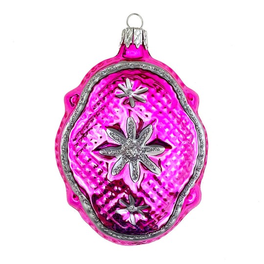 Hot Pink Quilted Fantasy Shape Blown Glass Ornament ~ Czech Republic ~ 3-1/4" tall