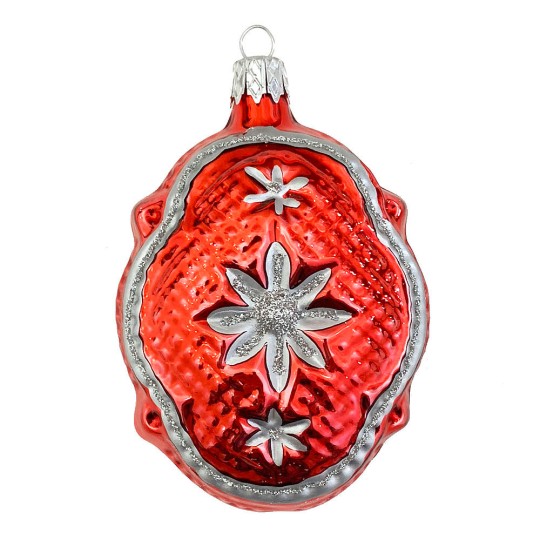 Red Quilted Fantasy Shape Blown Glass Ornament ~ Czech Republic ~ 3-1/4" tall